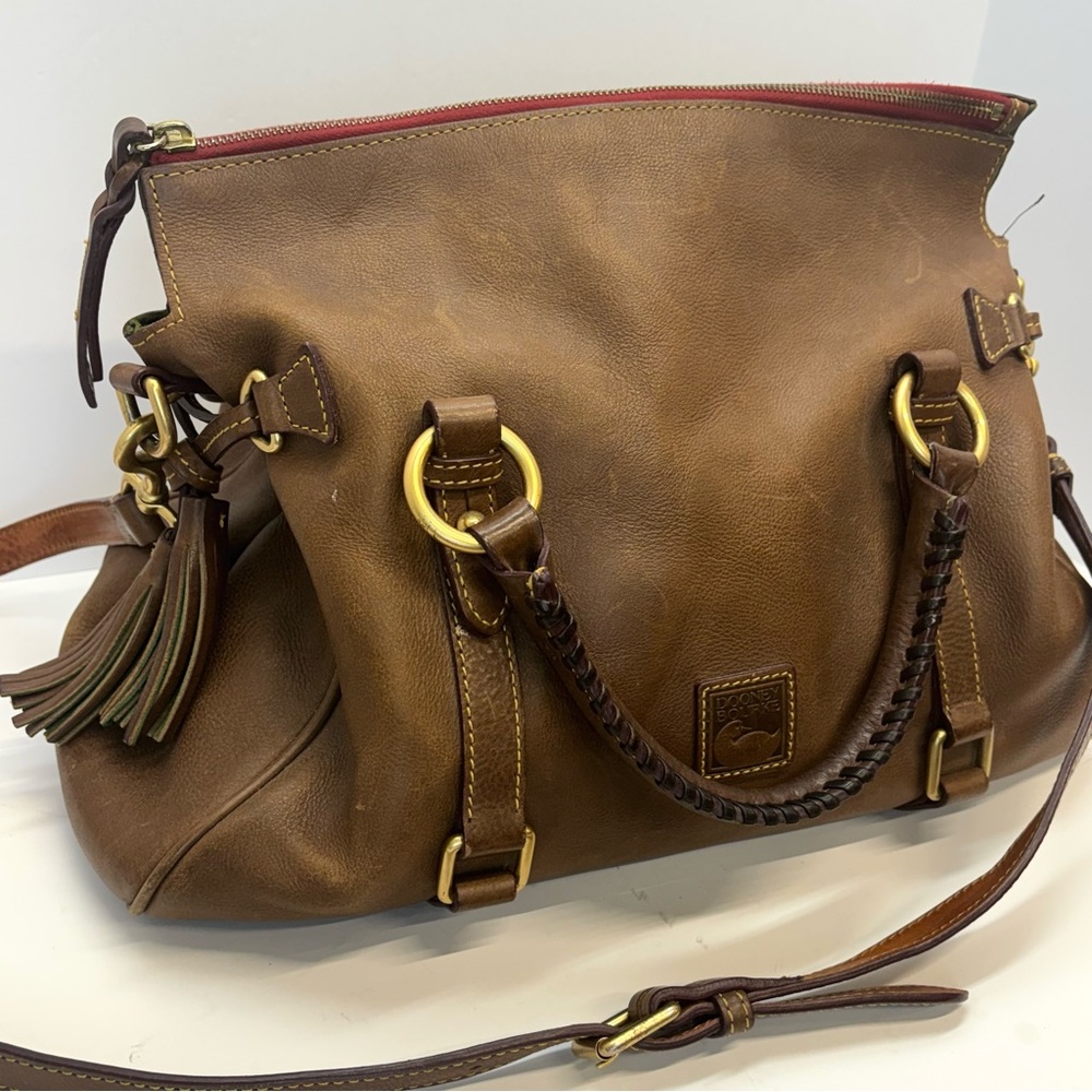 Dooney & Bourke Brown Leather Satchel with Gold Hardware